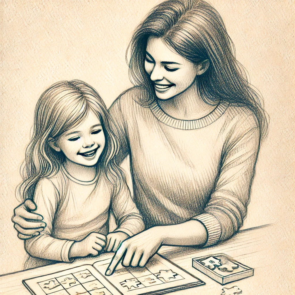 Child learning with an adult helping